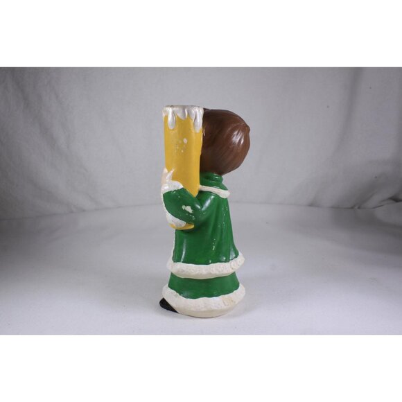 1970s ceramic Christmas candlestick holder, child caroller in green candle - Picture 4 of 9
